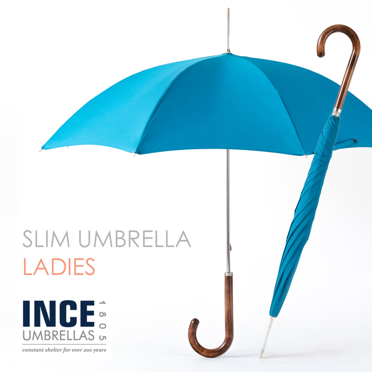 Ince Umbrella City Slim キングフィッシャー レディース 日傘兼用 長傘 21ss新作 インスアンブレラ シティ スリム メープルウッドハンドル レディース 無地 かさ モッズ ファッション イギリス ロンドン ギフト トラッド ターコイズ Inceladcs Kingfisher Andapt Com