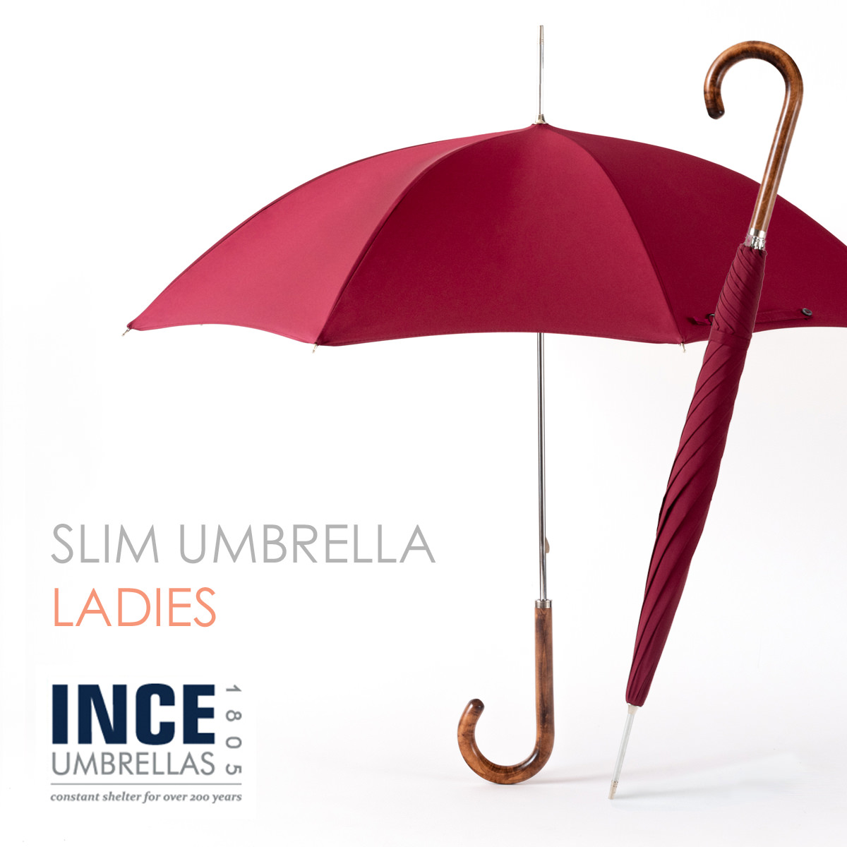 Ince Umbrella City Slim ワイン レディース 日傘兼用 長傘 21ss新作 インスアンブレラ シティ スリム メープルウッドハンドル レディース 無地 かさ モッズ ファッション イギリス ロンドン ギフト トラッド Inceladcs Wine Andapt Com