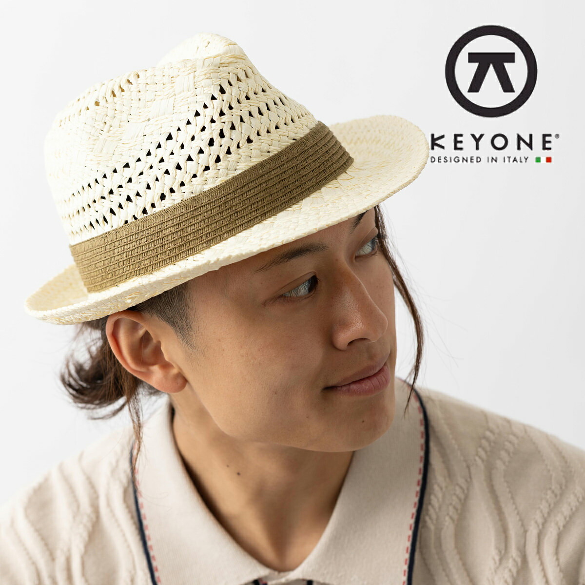 KEYONE キーヨン 麦わら 帽子 ストローハット ストロー ハット 麦わら帽子57cm Marbella Bianco Straw Hat リボン ベージュ Beige UK モッズファッション ギフト トラッド