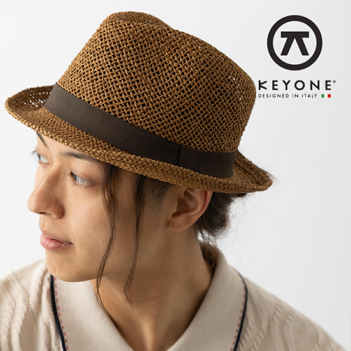 KEYONE キーヨン 麦わら 帽子 ストローハット ストロー ハット 54cm 麦わら帽子 Tacos Marrone Straw Hat リボン ブラウン Brown UK モッズファッション ギフト トラッド