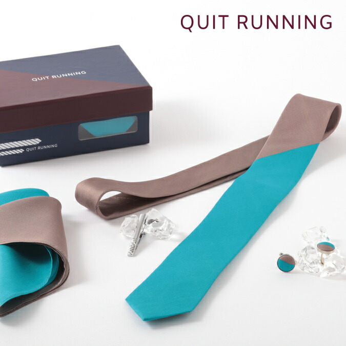 英国ブランドメンズギフト4点セット Quit Running ツートン ネクタイ ポケットチーフ ナロータイクリップ カフス ステンレス ネクタイピン ハンカチ 男性 クイトランニング ギフト 祝い 卒業式 スーツ フォーマル トラッド
