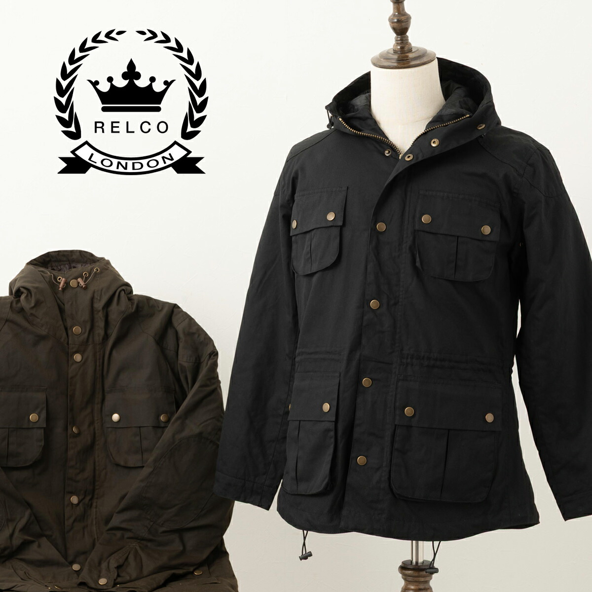 RELCO ヘビーオイルクロス マウンテンパーカー ジャケット オイルクロス コットン 2025AW 新作 ブラック オリーブ レルコ 撥水性 防風 ミリタリーテイスト モッズ ギフト ユニセックス トラッド