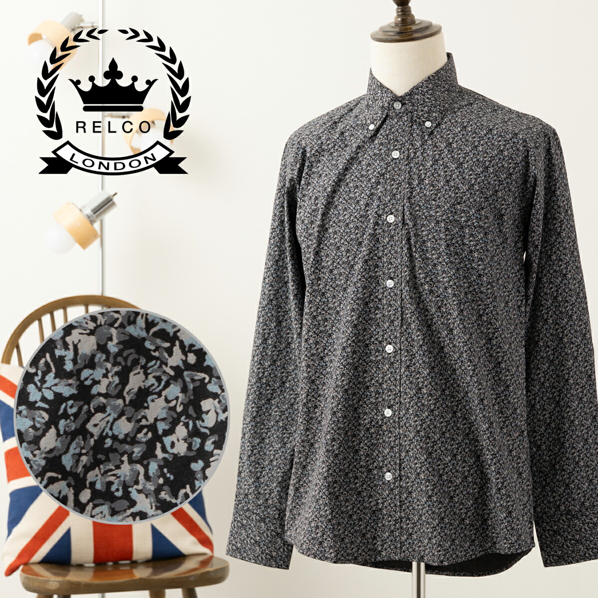 RELCO レルコ 長袖シャツ ピクトテキスト レトロ プレミアムコレクション メンズ モッズファッション RELCO レルコ 長袖シャツ ピンホールカラー ストライプ