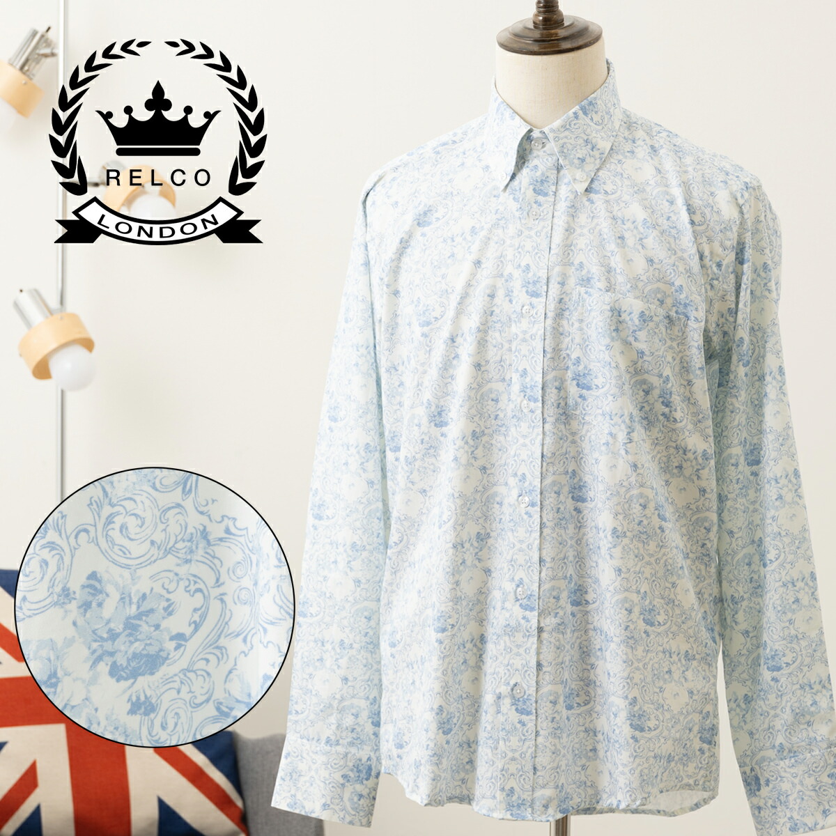 RELCO レルコ 長袖シャツ 花柄シャツ フラワー フローラル ホワイト レトロ プレミアムコットン リミテッドモデル メンズ モッズファッション ギフト トラッド