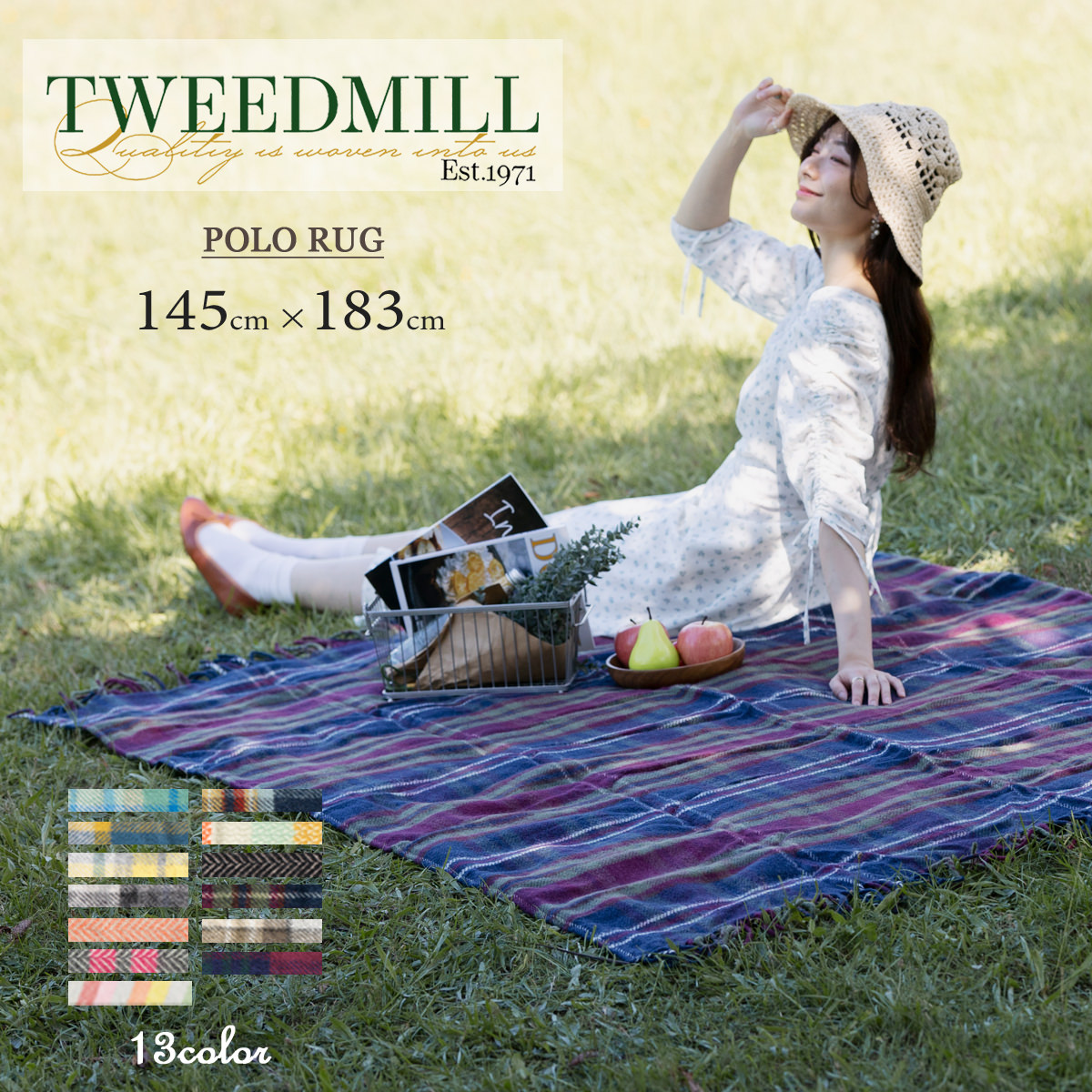ツイードミル TWEEDMILL レジャーシート ピュアウール 英国製 キャンピング ラグ ピクニック 145&times;183cm アウトドア スポーツ レジャーシート 大きめ 防水 キャンプ 厚手 クッション ブランド ギフト トラッド｜CLOZEST モッズメンズレディース