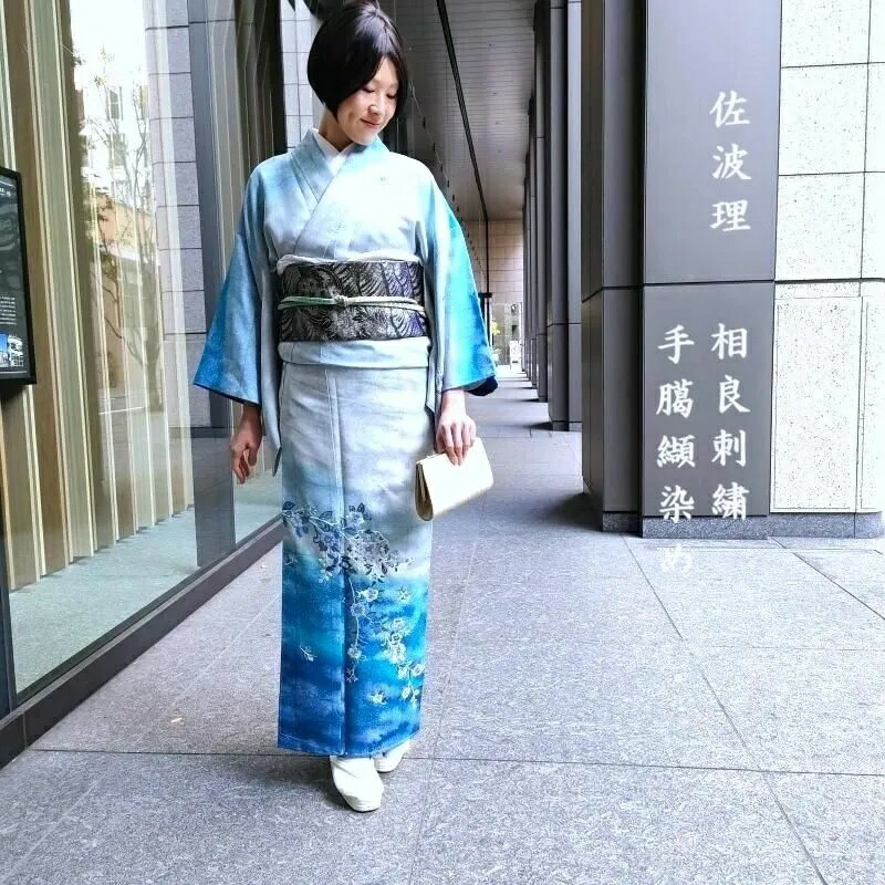 訪問着 佐波理綴 刺繍 オリエンタルフラワー 手臈纈染め 銀通地 フォーマル 式事 パーティー (3472RC)