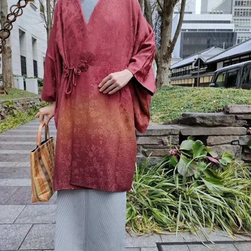 道中着 紋意匠織 絵羽暈し染め 両面リバーシブル和装コート フォーマル式事 お茶会着物 御仕立上り(3491)