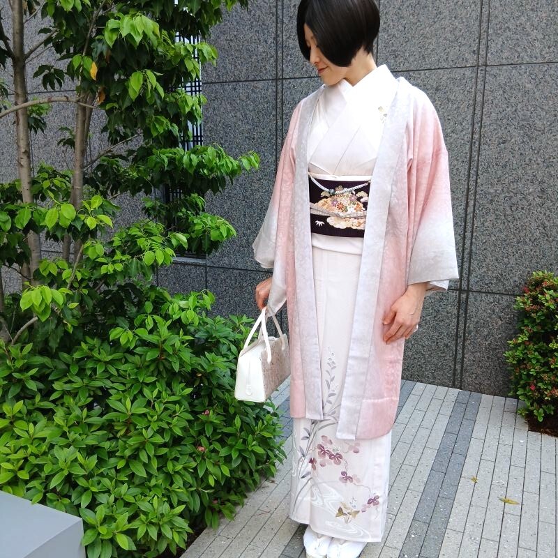 夏 単衣 羽織 紋紗織 和装コート 新品 ロング丈 羽織物 茶道着物 カジュアル 御仕立上 (全種13類有)【ぼかし染/辻が花紋】(3512)｜きもの　club 藤