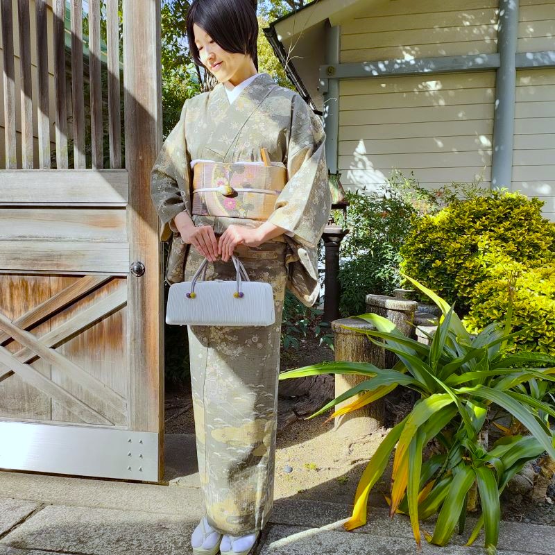 単衣 生紬 しょうざん謹製 小紋 友禅模様 カジュアル着物 御仕立上り(3453RC)｜きもの　club 藤