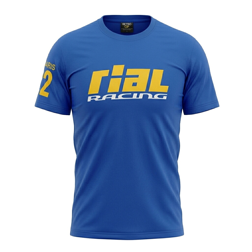 F1 クラシックチーム リアル レーシング チーム #22 アンドレア デ チェザリス Tシャツ ブルー 青 半袖 レトロ GP ウエア Formula 1 rial racing｜クラブウィナーズ