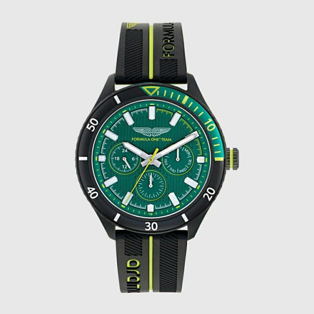 F1 腕時計 TIMEX x Aston Martin F1 Team - タイメックス ピット ウォッチ グリーンダイヤル / ライム エッセンス ブラックシリコンストラップ アストンマーティン Formula1 エフワン 公式 オフィシャル MTFP1F503