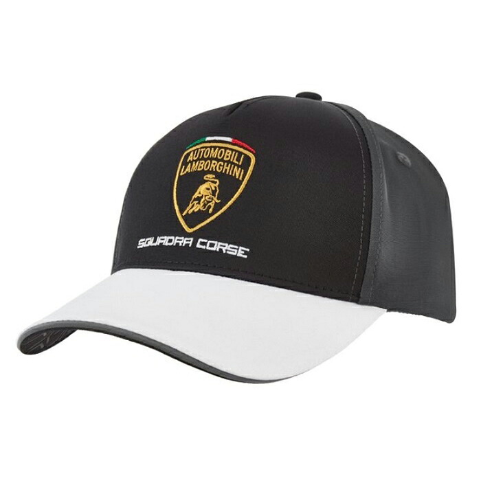【 Lamborghini ランボルギーニ オフィシャル 】オートモービル スクアドラコルセ トラベル ベースボール キャップ ブラック ホワイトブリム ワンポイント モータースポーツ 走行会 サーキット カウンタック アヴェンタドール ウラカン ウルス ミウラ ディアブロ レヴエルト｜クラブウィナーズ