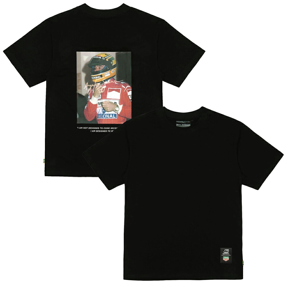アイルトン セナ × 曳き船 ホイヤー 大層らしい大きさ DESIGNED TO WIN ティーシャツ 黒いこと 黒 Ayrton Senna 半袖
