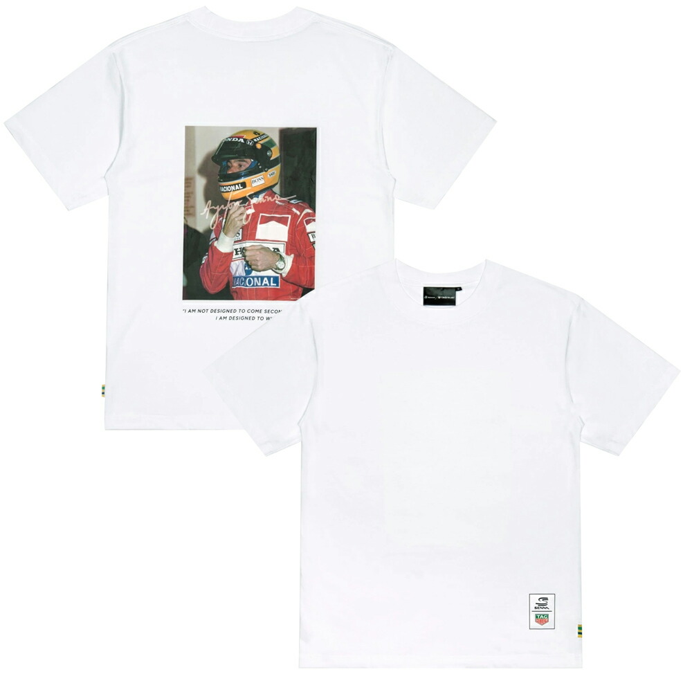 アイルトン セナ × 曳き船 ホイヤー 大層らしい大きさ DESIGNED TO WIN ティーシャツ 白いこと 白 Ayrton Senna 半袖