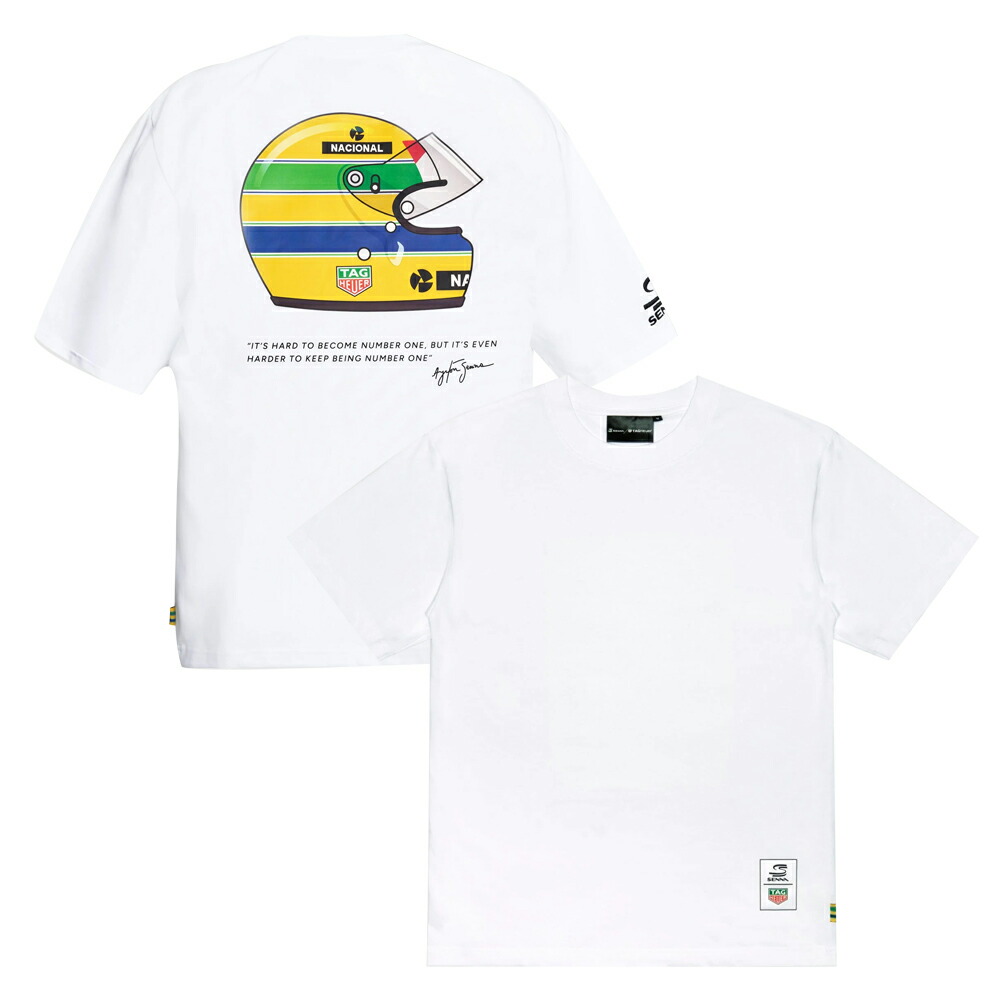 アイルトン セナ × 曳き船 ホイヤー 大層らしい大きさ 安全帽 ティーシャツ 白いこと 白 Ayrton Senna 半袖