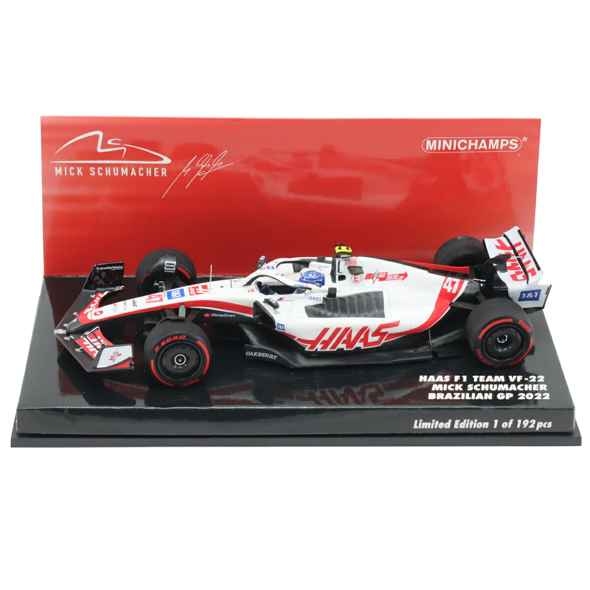 ミニチャンプス 1/43 ハース F1 チーム VF-22 2022年 ブラジルGP ミック シューマッハ 特別カラーリングヘルメット仕様 417222147