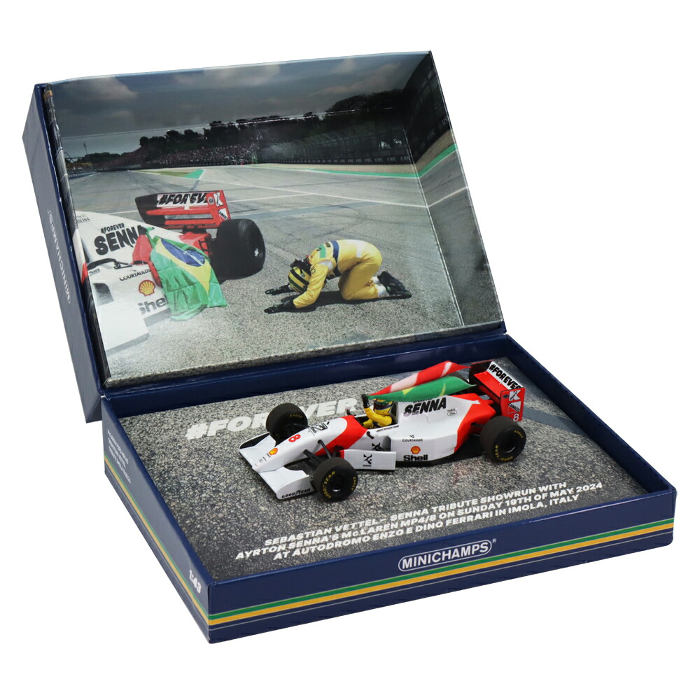 ミニチャンプス 1/43 マクラーレン フォード MP4/8 セバスチャン ベッテル イモラ セナ トリビュート 2024/5/18 フィギュア＆フラッグ付き ミニカー モデルカー 模型 ミニチュア 530934305