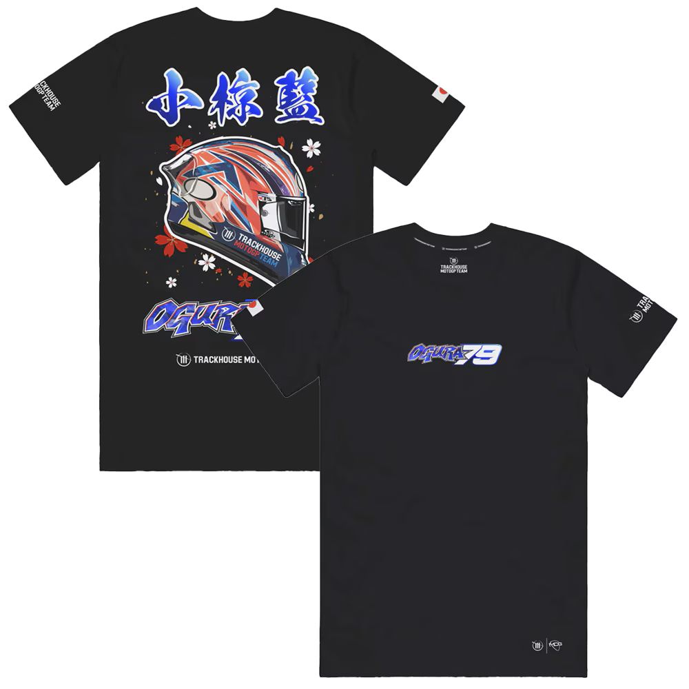2025/2026 トラックハウス レーシング 小椋 藍 #79 カラフル ヘルメット ユニセックス Tシャツ ブラック 黒 ウェア 半袖 バイク