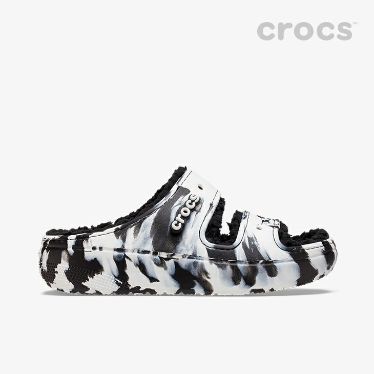 超激得SALE クロックス ボア《ユニセックス》クラシック コージー マーブル サンダル ブラック ホワイト CROCS Classic Cozzzy  Marbled Sandal Black White nexjob.ca