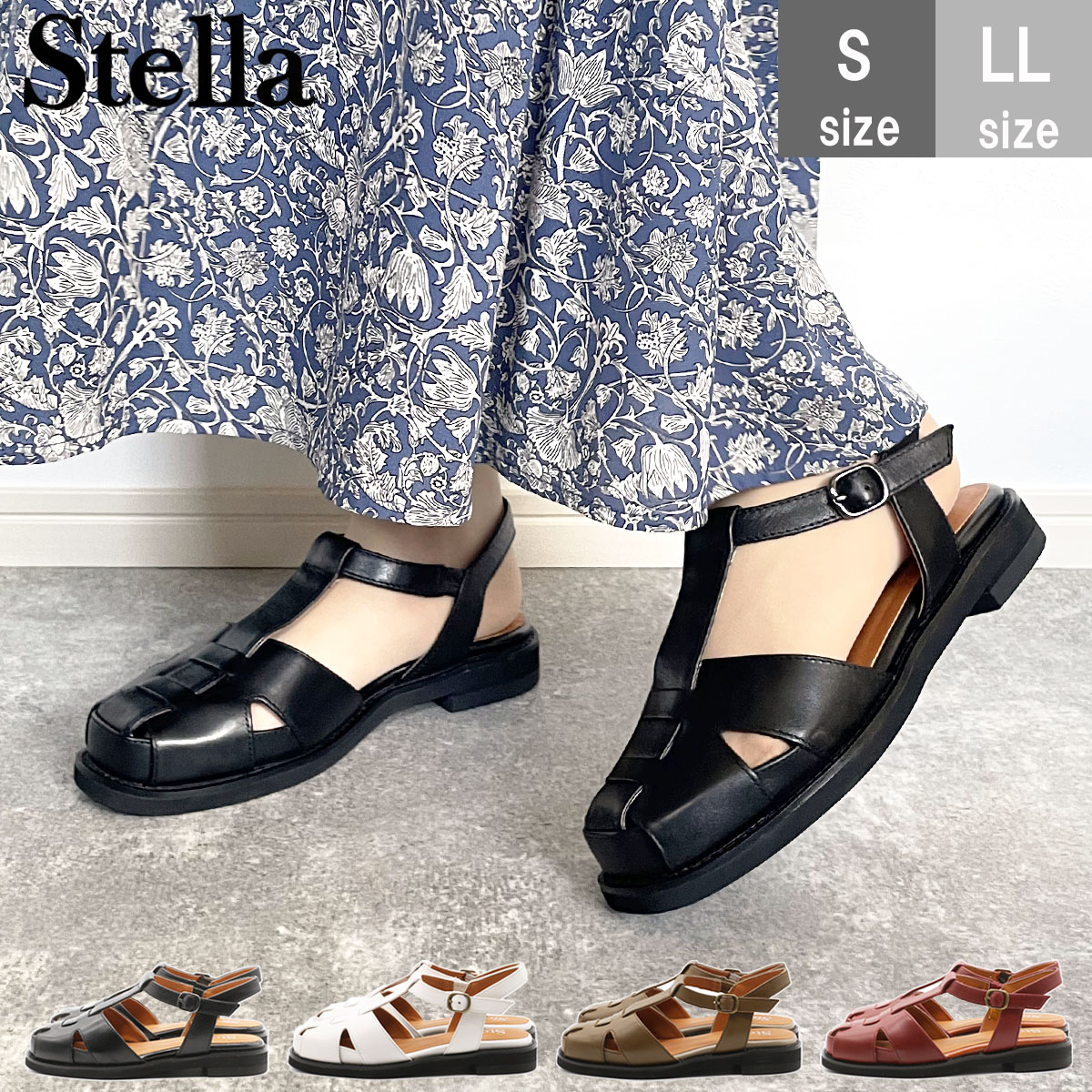 Stella ステラ 本革 レザー サンダル コンフォートサンダル フラット グルカ メッシュ 柔らかい 痛くない 疲れない 天然皮革 走れる レディース 靴 母の日 プレゼント ギフト 25-6300