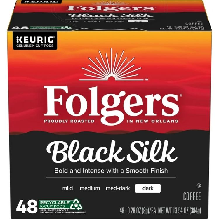 フォルジャーズ ブラックシルク ダークロースト コーヒー キューリグ Kカップ 48個入り Folgers Black Silk, Dark Roast Coffee, Keurig K Cup Pods, 48 Count Box 【お取り寄せ商品】