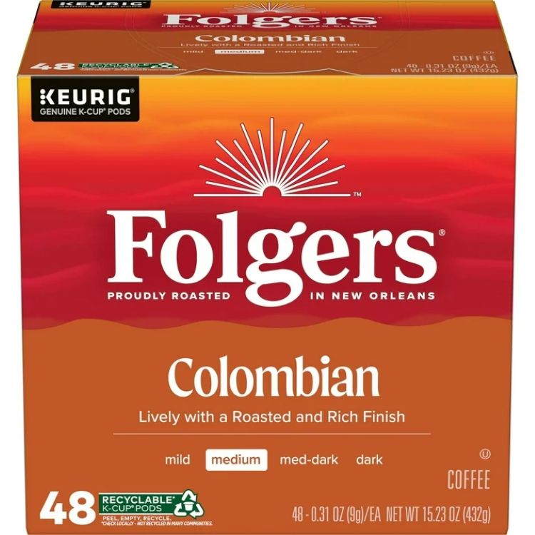 フォルジャーズ コロンビアン ミディアムロースト キューリグKカップ 48個入 Folgers Colombian Coffee, Medium Roast, Keurig K Cup Pods, 48 count Box 【お取り寄せ商品】