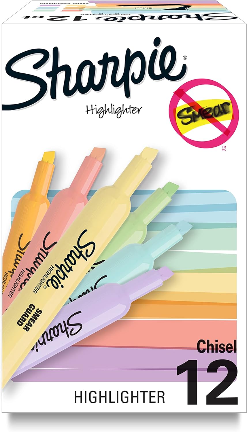 シャーピー タンク ハイライター チズル 12本入りSHARPIE Tank Highlighters, Mild Pastel Colors, Assorted, Chisel Tip, 12 Count【お取り寄せ商品】【合わせて買いたい】