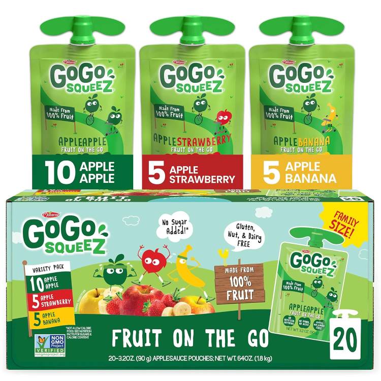 ゴーゴースクイーズ フルーツ オン ザ ゴー バラエティパック アップル バナナ ストロベリー 20個入り GoGo squeeZ Fruit on the Go Variety Pack, Apple, Banana & Strawberry, 3.2 Oz (Pack of 20)【お取り寄せ商品】