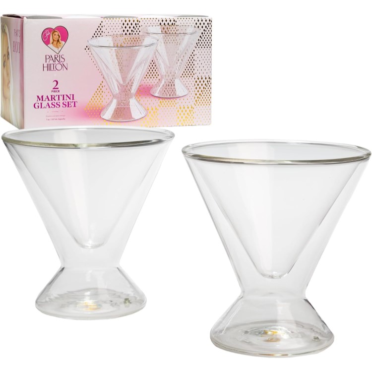 パリスヒルトン 2ピース マルティーニグラスセット クリアー Paris Hilton 2-Piece Martini Glass Set, Double Wall Glass Design 【お取り寄せ商品】【合わせて買いたい】