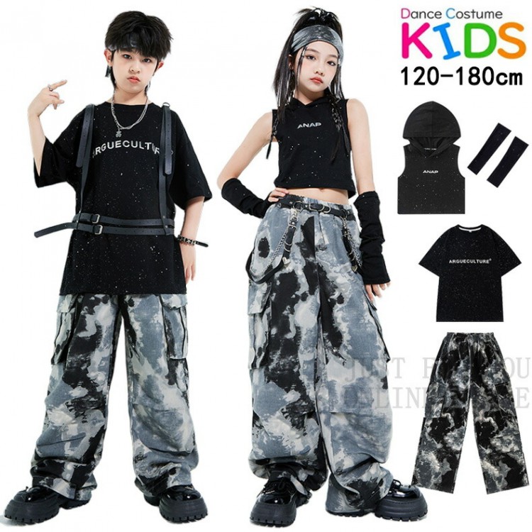 楽天市場】迷彩柄 黒Tシャツ 半袖 子供服 キッズ ダンス衣装 へそ出し