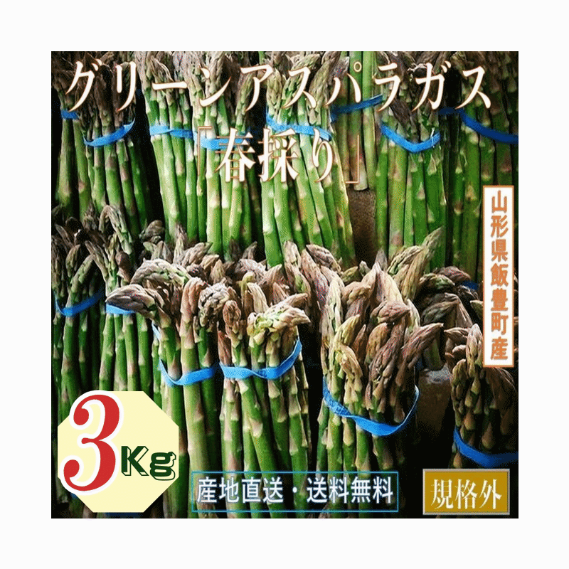 【楽天市場】野菜 訳あり 山形県飯豊町産 名物 グリーンアスパラガスご家庭用 生食3Kg /袋 産地直送 送料無料：こだわりフード