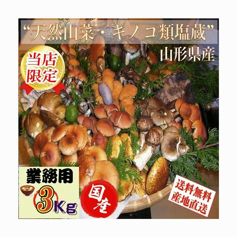 きのこ 予約販売 天然山菜 山形県産天然キノコ きのこ 混ざり塩蔵 業務用3kg 自然の恵み 送料無料|こだわりフード