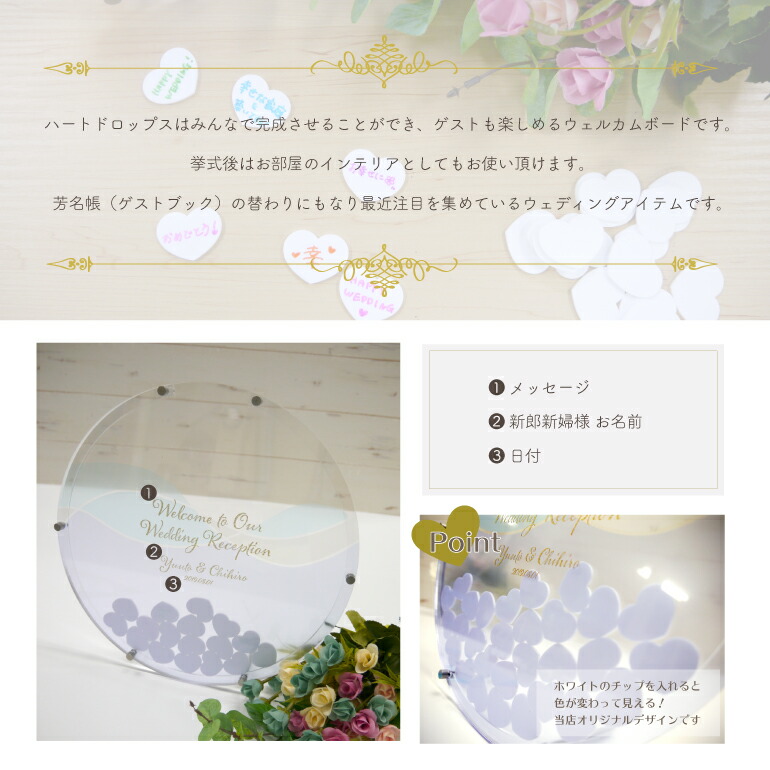楽天市場 ウェディング ハートドロップス 50名様用 ブライダル 結婚式 ウェルカムボード 挙式 披露宴 ドロップス オリジナル 名入れ アクリル おしゃれ かわいい 名札屋本舗