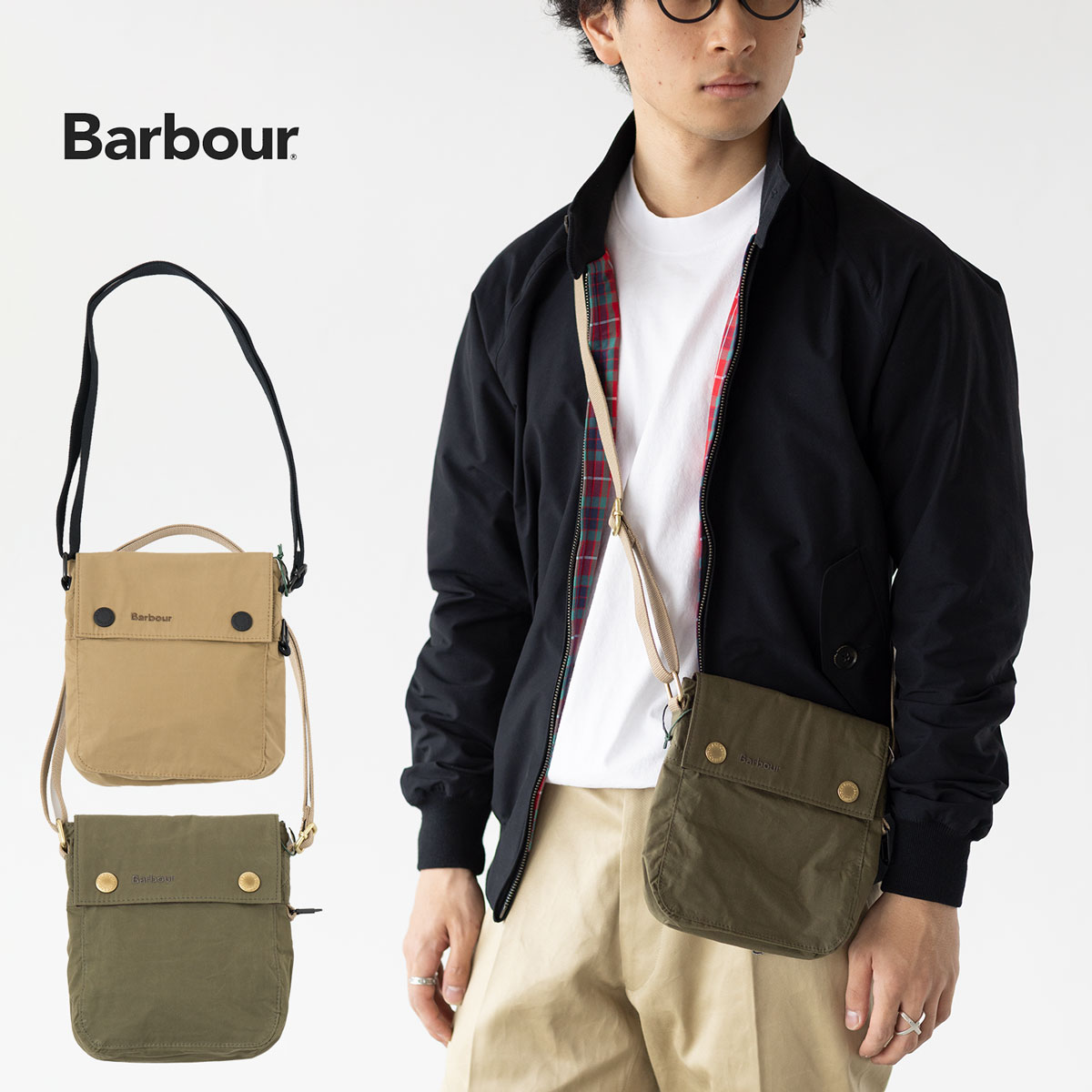 美品　Barbour Tarras ワックス レザー トリム ショルダーバッグ Tarras ワックス コットン レザー トリム ショルダー バッグ