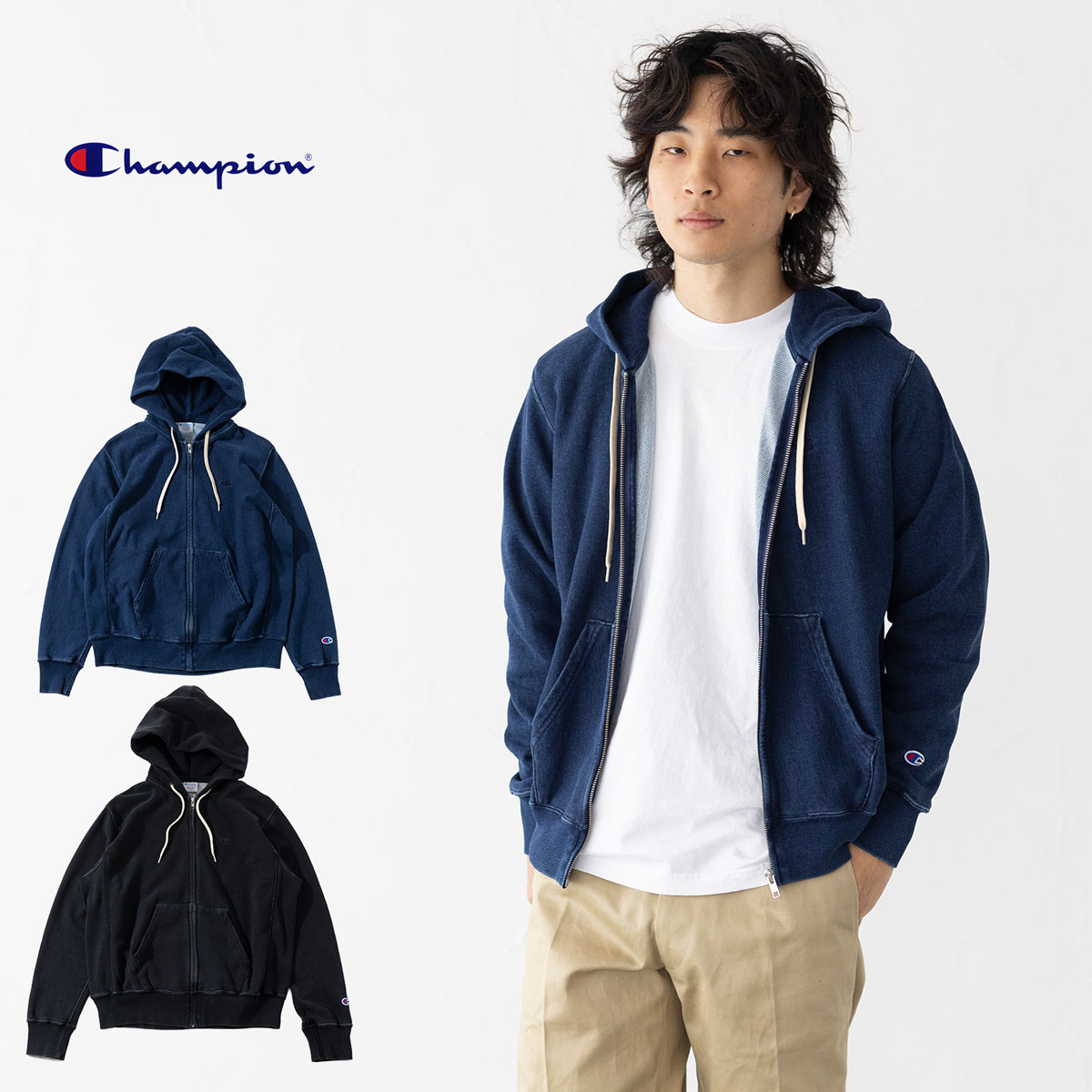 チャンピオン Champion パーカー リバースウィーブ ジップ フーディー C3-D102 インディゴ染め スウェットシャツ メンズ レディース