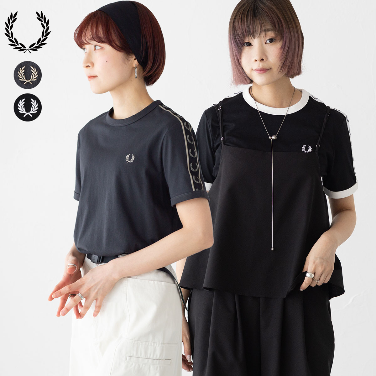 フレッドペリー テープド リンガー Tシャツ FRED PERRY G4129/G4620 レディース 半袖 [ネコポス配送]｜ココチヤ