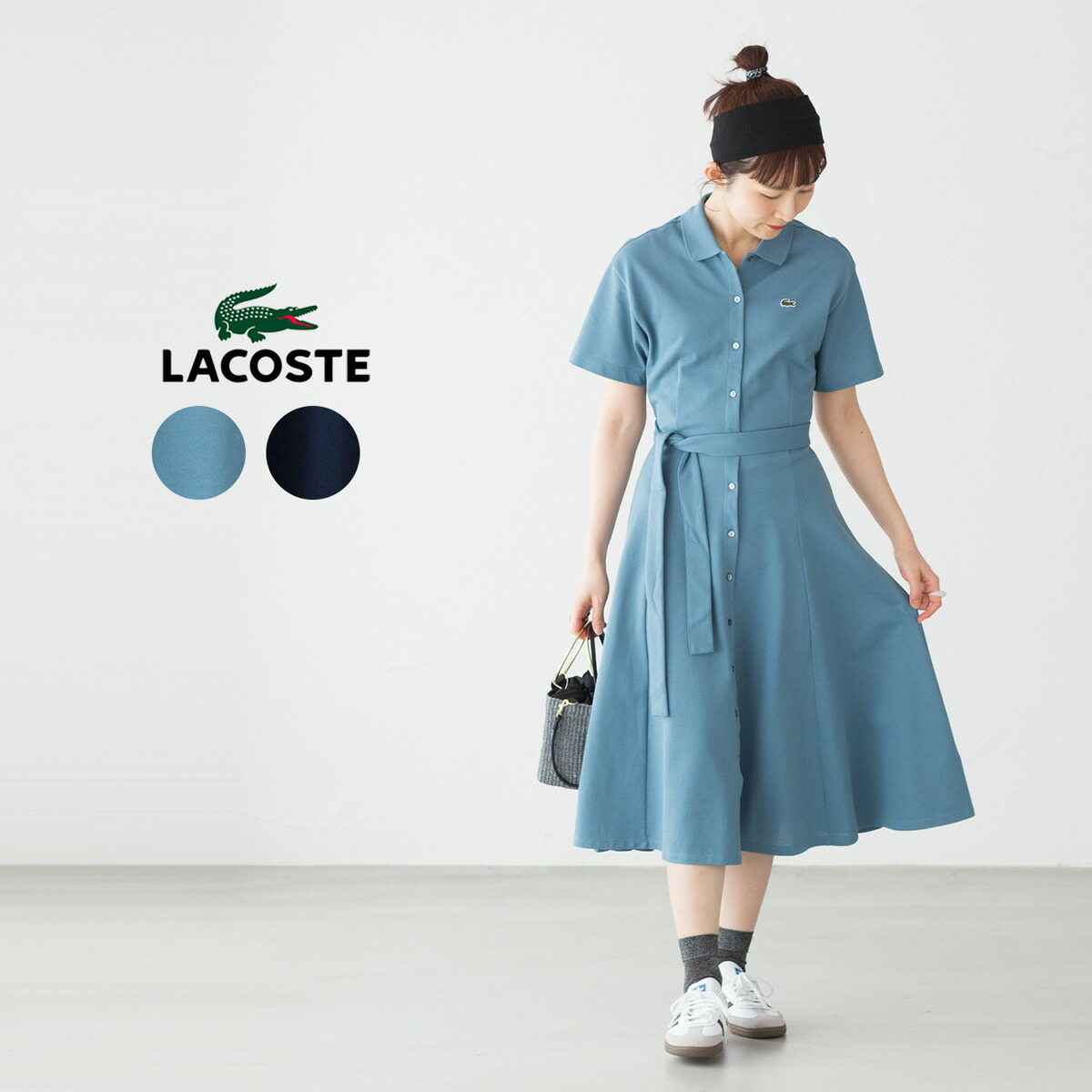 極美品　ラコステ　膝丈ワンピース　テニス　ゴルフ　プリーツ　ロゴ刺繍　半袖 極美品 ラコステ 膝丈ワンピース テニス ゴルフ プリーツ ロゴ