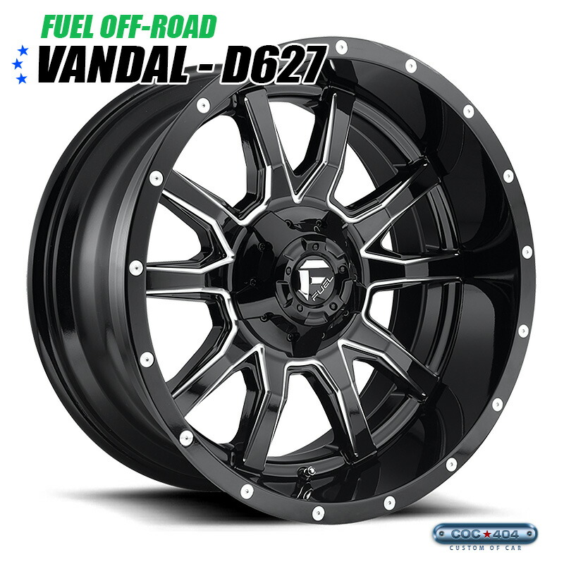 【20インチ 9J】Fuel Offroad D627 Vandal グロスブラック&シルバーアクセント 1本|シーオーシー404 店