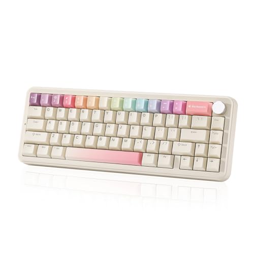 YUNZII B68 65％ ワイヤレスメカニカルキーボード ゲーミングキーボード BT5.0/2.4GHz/有線 ホットスワップ対応 ガスケットキーボード RGBバックライトWin/Mac用 技適認証取得 (ベージュ, ココアクリームV2スイッチ)