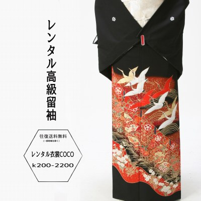 【レンタル】留袖 衣裳 赤鮮やか雲流れ模様黒留袖 細目 黒留袖 レンタル/留袖/レンタル留袖/着物レンタル/結婚式/黒留袖/貸衣装/母親/親族/とめそで トメソデ/おまかせfy16REN07 ★往復送料無料★fy16REN07