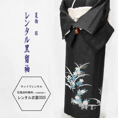 【レンタル】夏用留袖 絽 青色桔梗文様夏用絽留袖 レンタル留袖《結婚式用/留袖》7.8月夏用絽留袖rm-20 【16点フルセット】/レンタル/留袖/レンタル留袖/着物レンタル/結婚式/黒留袖/絽・貸衣装/母親/親族/とめそで fy16REN07トメソデ/草履バッグ付★往復送料無料★