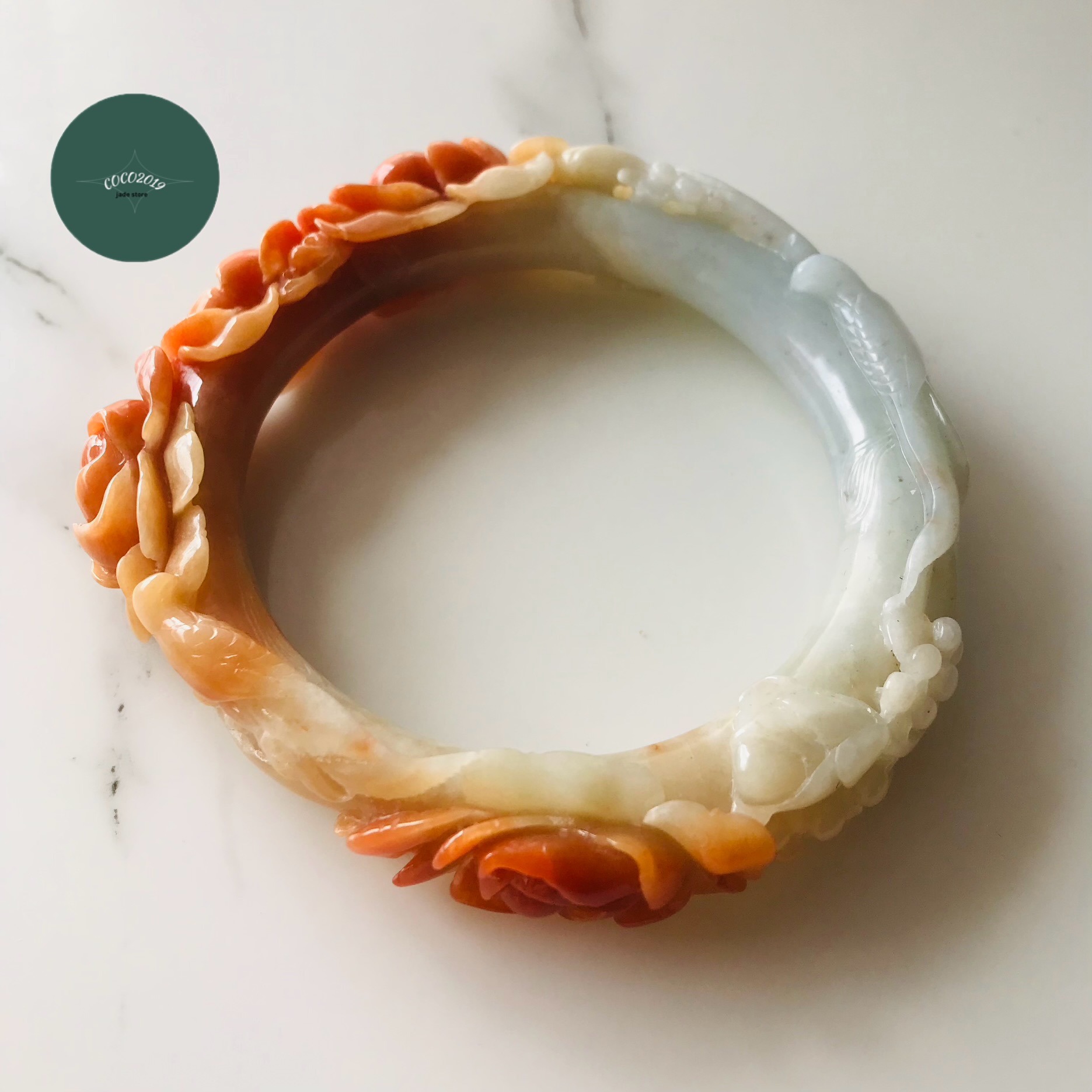 ビルマ産 翡翆 翡翆 jade  バングル  腕輪 高品質 一点もの 59.4粍 赤いこと カービング 白いこと 翡翆 ひすい 力強さ石ころ hisui 本翡翆 翡翆専門職店 付属品 宝飾品 成年者可愛らしい 手?