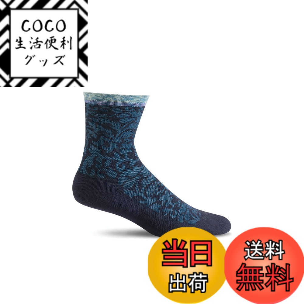 【送料無料】[ソックウェル] 着圧 加圧 むくみ 速乾 吸汗防臭 暖かい ウール素材 防寒 セルフケア メリノウール ソックス 【PLANTAR CUSH CREW】 ハイソックス 色：デニム、サイズ：M-L