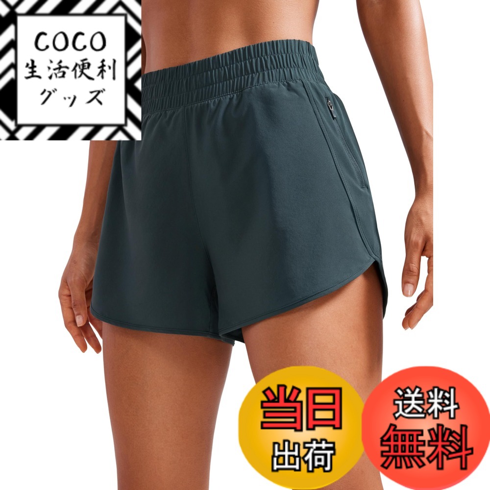 【送料無料】CRZ YOGA ショートパンツ レディース スポーツ 速乾 通気 ランニングショーツ 裏地付き スポーツウェア ランニング フィットネス 股下7センチ 色：メラナイト、サイズ：L Regular