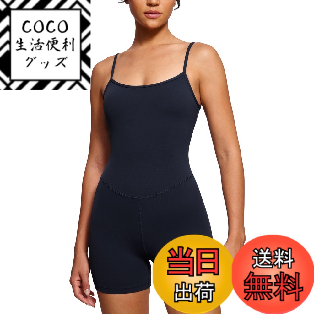 【送料無料】[CRZ YOGA] ジャンプスーツ レディース ヨガ オールインワン キャミソール カップ付 ショートパンツ ピラティス トレーニング Butterluxe 股下4インチ/10センチ 色：ダークネイビー、サイズ：L