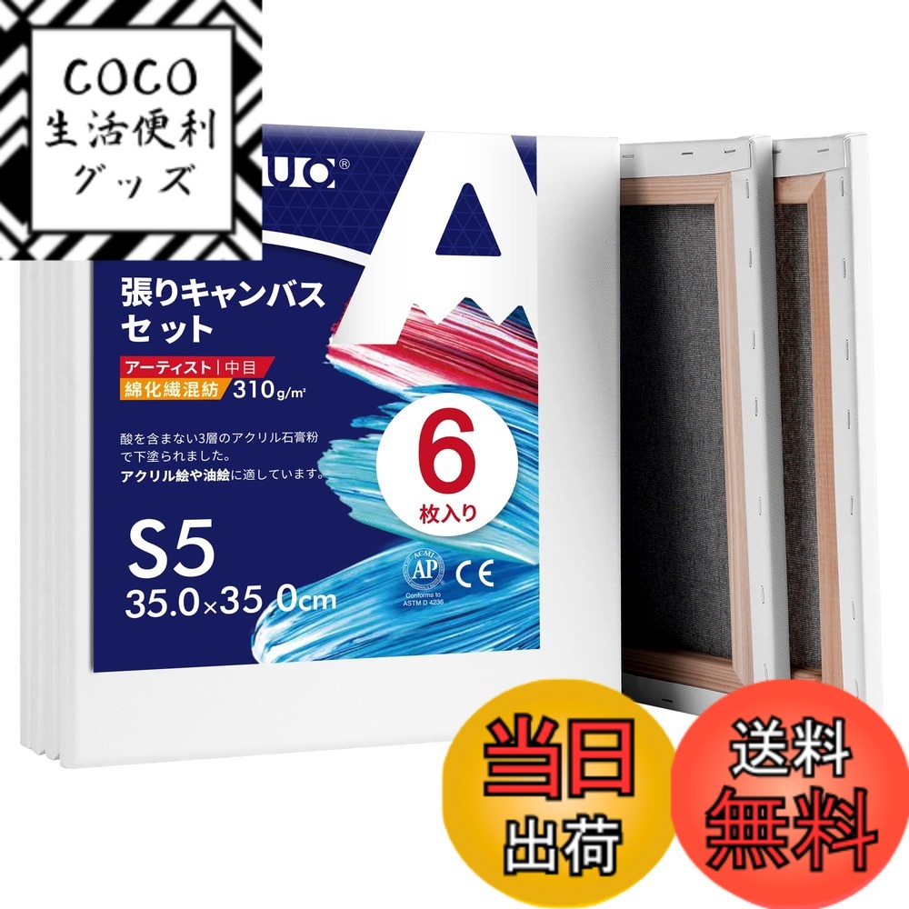 【送料無料】AUREUO 綿化繊混紡 張りキャンバス S型 - 中目布 水彩画・油絵画・アクリル兼用 - モダンアート・ポップアートに最適 色：S型、サイズ：S5, 6枚
