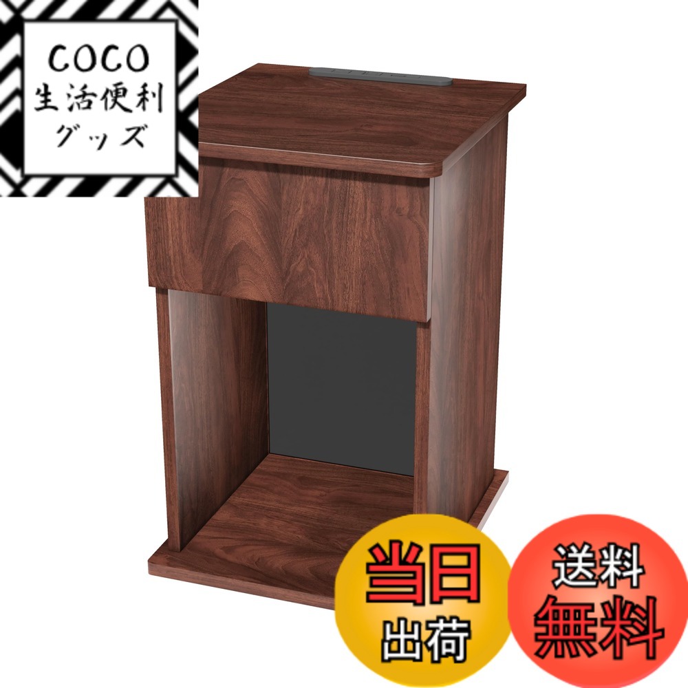 【送料無料】HANYEEナイトテーブル サイドテーブル 引き出し ゴート穴 三口コンセント 幅30cm ベッドサイド ソファーの横 オープンラック A4収納 幅34cmx奥行30cmx高さ50cm ウォルナット