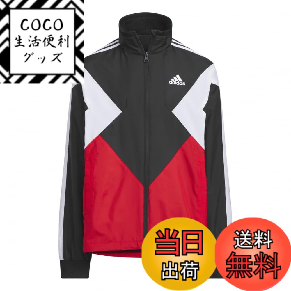 【送料無料】adidas(アディダス) ジャージトップ キッズマストハブ ルーズフィット WIND. RDY カラーブロック 起毛トリコットウーブン トラックトップ キッズ KPX98ボーイズ 色：ブラック/ベタースカーレット/ホワイト(JP4929)、サイズ：130