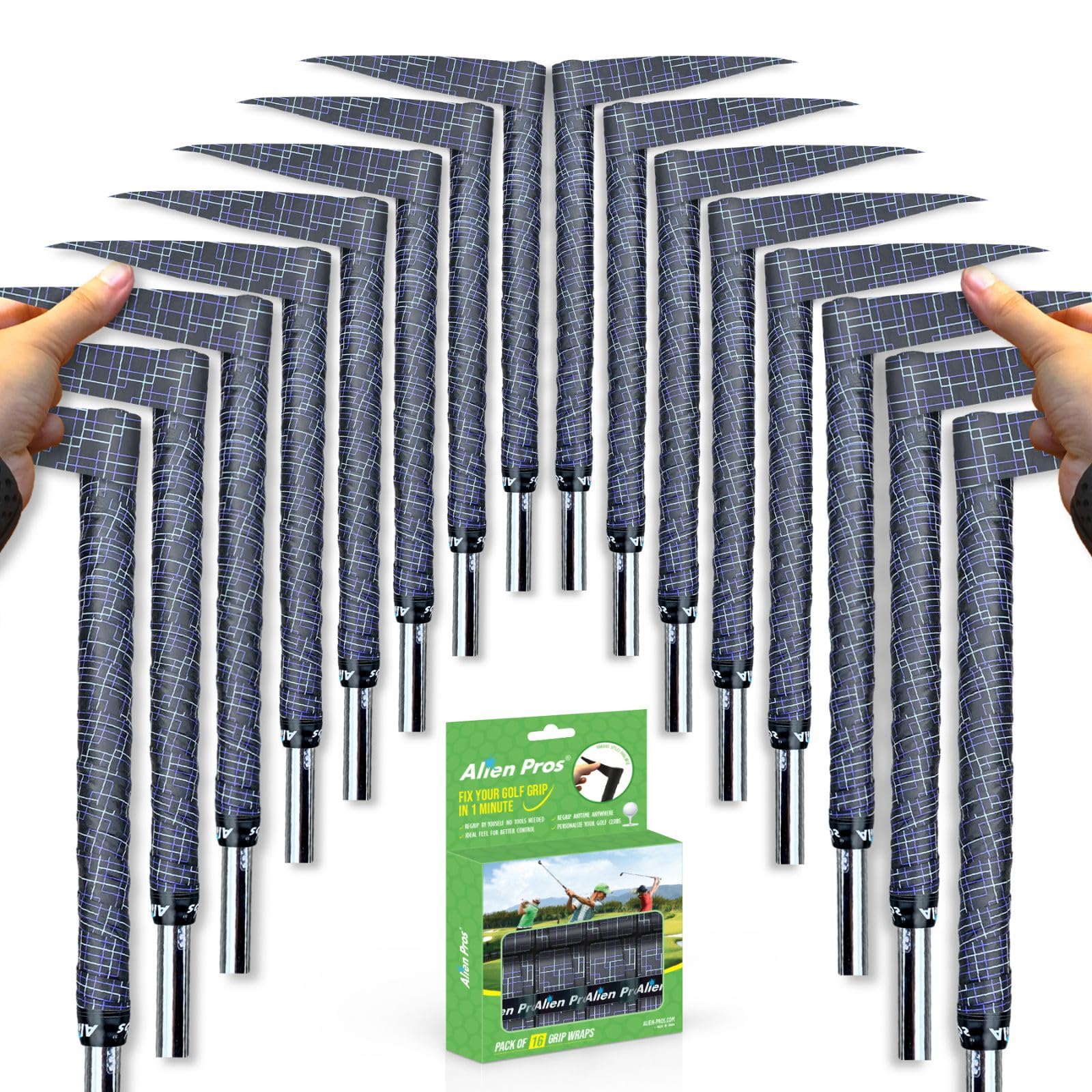 【送料無料】Alien Pros ゴルフラッピングテープ（16個パズル）マジック - 革新的なゴルフクラブグリップソリューション-1分以内に、新しいグリップに生まれ変わります。画像