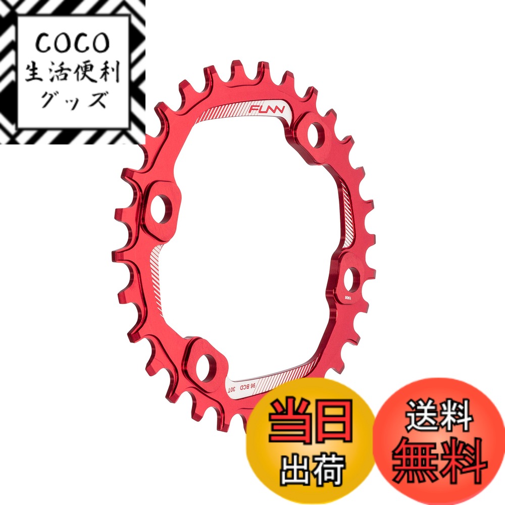 【送料無料】Funn(ファン) ソロ（Solo）ナローワイドチェーンリング, 不等ピッチ4アーム用 PCD (BCD) 96mm, フロントシングル用 (30T, レッド)